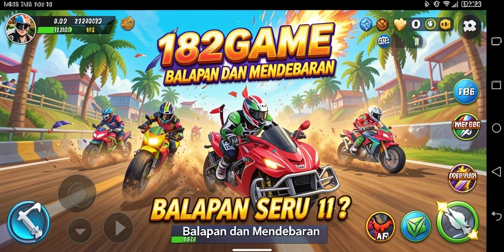 Tampilan utama gameplay 182GAME dengan balapan yang seru.