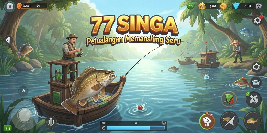 Screenshot gameplay 77SINGA menunjukkan aksi memancing yang mendebarkan.