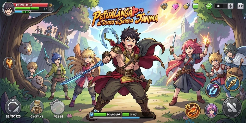Tampilan gameplay BENTO123 yang penuh warna dan karakter menarik.