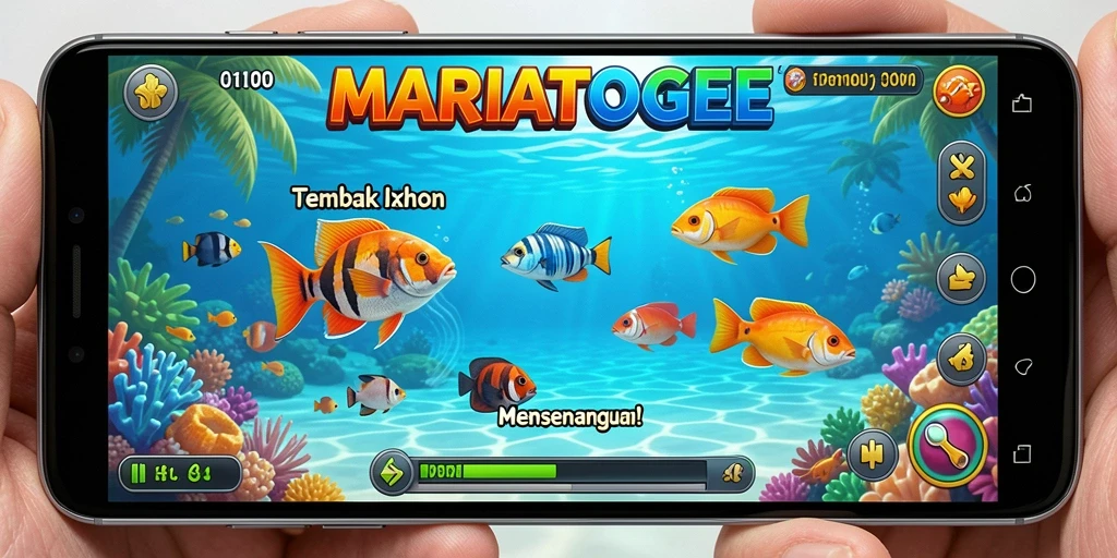 Tampilan gameplay seru dari MARIATOGEL saat menembak ikan.