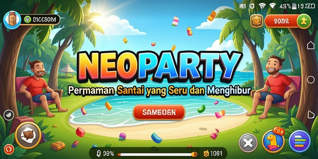 Tampilan gameplay NEOPARTY yang menawan dan menyenangkan.